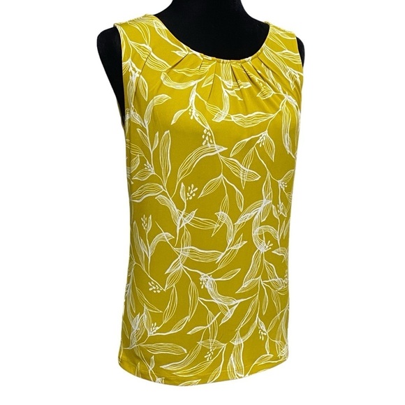 Ann Taylor Mustard Yellow Sleeveless Blouse Small NWT Floral Leaf Print Summer - Picture 2 of 7